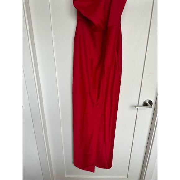 NWT Anthropologie BHLDN Dylan One-Shoulder Satin Side-Slit Gown in Red, Size 12 - Picture 9 of 13